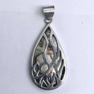 PD 09160 AB-(HANDMADE 925 BALI SILVER PENDANT WITH ABALONE)